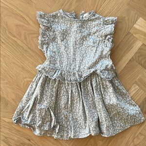 Gray and White Ruffled Tiered Sundress with Mock Neck